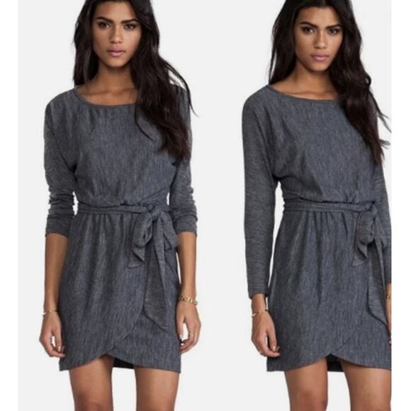Anine Bing Womens Wool Blend Long Sleeve Mini Dress M Gray Belted Tie Waist